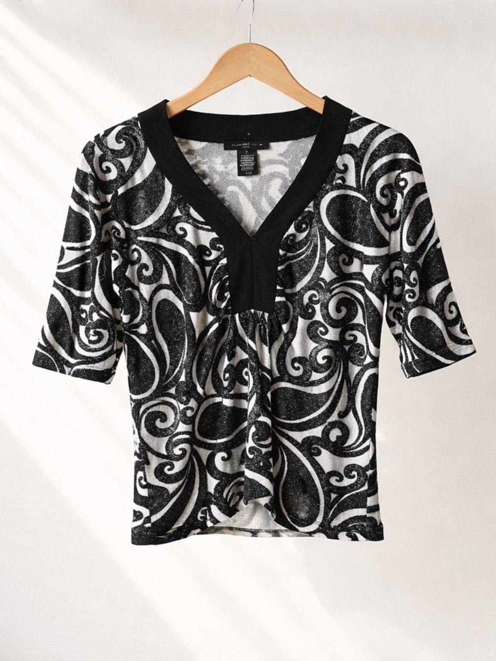 August Silk Black and White Swirl Blouse SILK